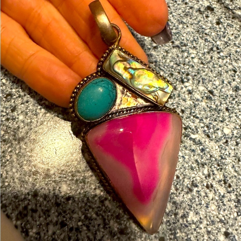 Pink and Turquoise 925 silver Pendant Necklace